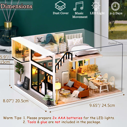 TuKIIE DIY Miniature Dollhouse Kit with Furniture - 1:24 Scale Creative Room Mini Wooden Doll House Accessories
