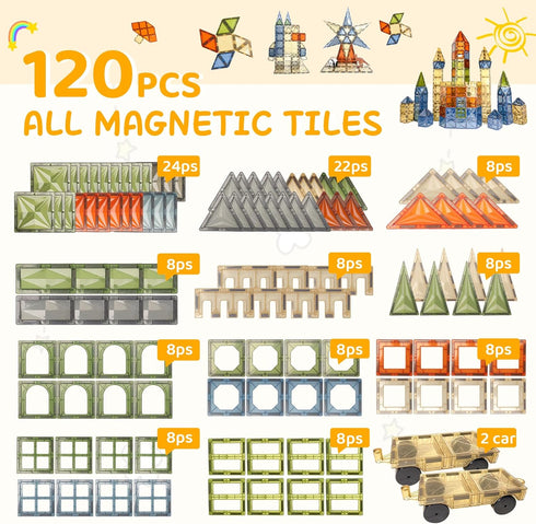 120 2 3D 3 4 5 6 7 8 9+ HarworLife PCS Magnetic Tiles, Diamond Magnet Tiles with Cars Magnetic Blocks STEM Toys Kids