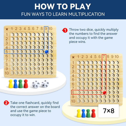 BAKAM Wooden Multiplication Board Math Game for Kids 8-12, 100PCS Flash Cards, Montessori Counting Toy