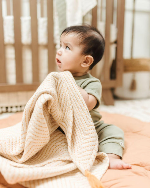 Crane Baby Marigold Chevron Blanket, Soft Cotton Nursery and Stroller Blanket, 100% Cotton, 36" x 36"