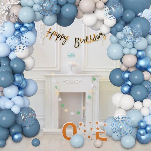 173Pcs Amandir Dusty Blue Balloon Arch Garland Kit, Baby Light Dusty Blue White Sand Metallic Blue Confetti Balloons