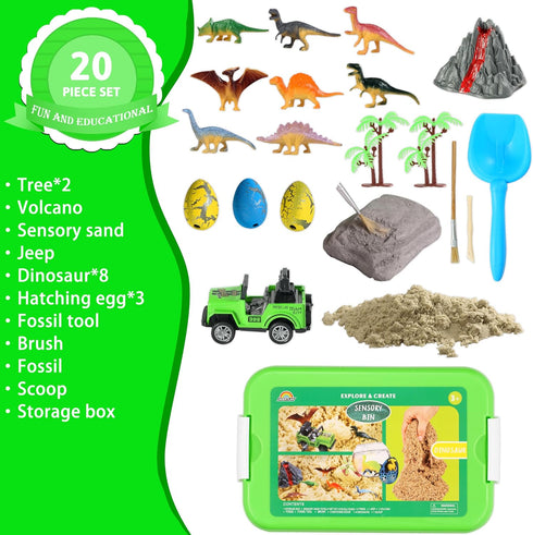 3 4 5 6 7 8 AGENTLAN Dinosaur Sensory Bin, Dinosaur Dig Sensory Toys with Play Sand for Toddlers Boys and Girls, Kids