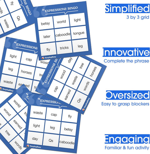 Keeping Busy Expressions Bingo - Dementia Activities for Seniors, Cards, Chips & 6 Boards for Patients