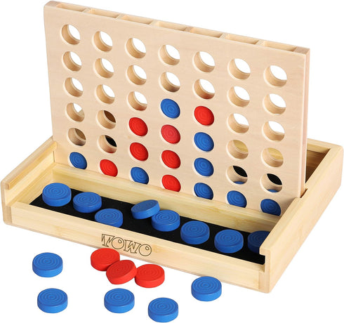 TOWO Wooden 4 in a Row Game, Classic Strategy Game for Adults, Children, Travel Games Family Board Games