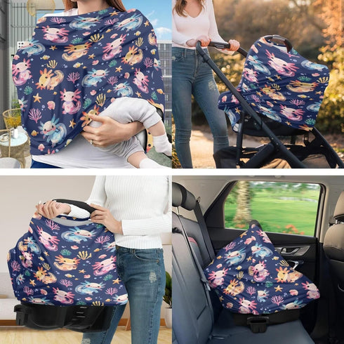 ZDCUSTOM Purple Axolotl Stretchy Baby Car Seat Cover Nursing Pillowcase Protectors for Baby Girls and Boys, Nursing