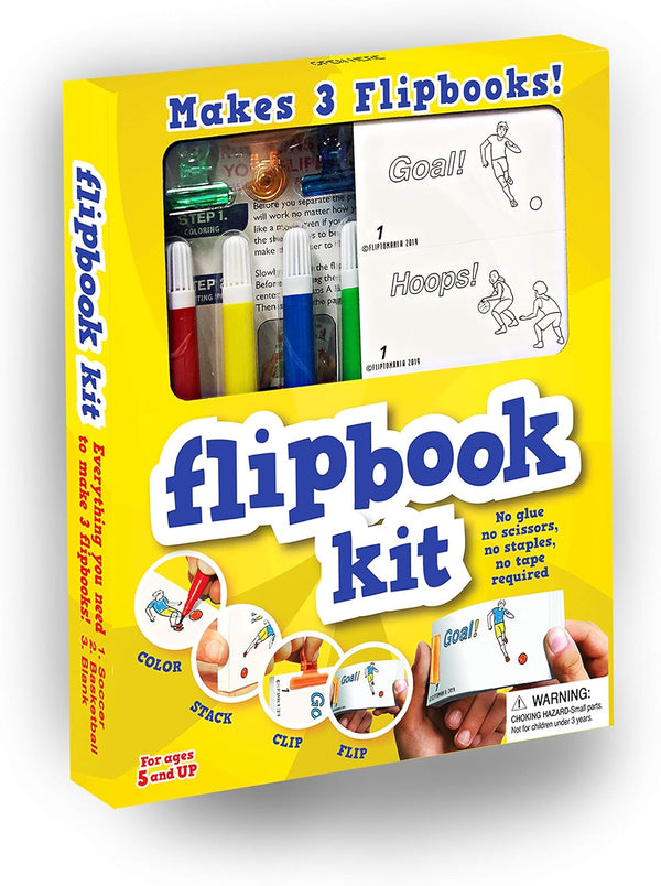 Fliptomania Make Your Own Flipbook: Basketball & Soccer - Stop Motion Animation Kit for Kids 6-12
