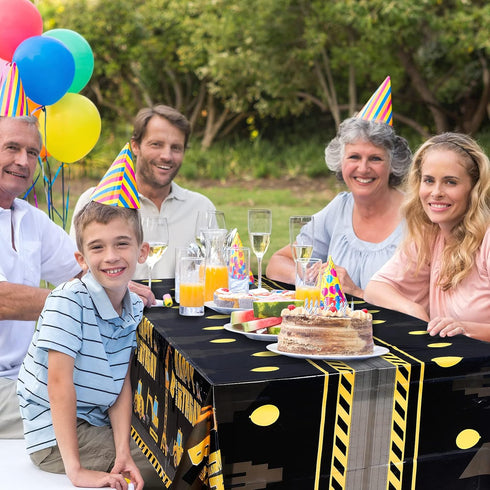 Tatuo Construction Happy Birthday Tablecloth - Dump Truck Plastic Covers for Kid Boy Party (Black)