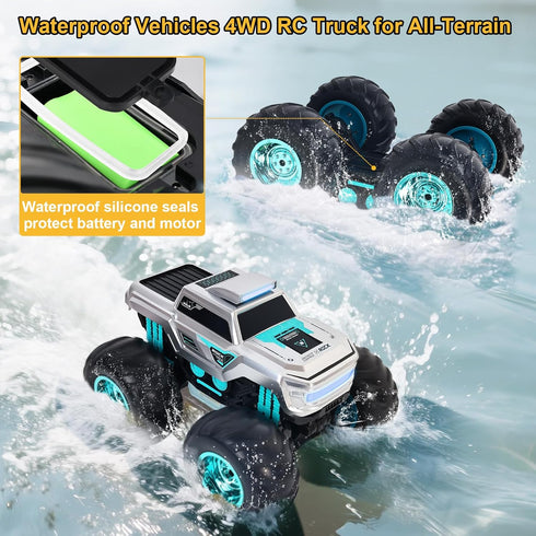 612, Waterproof Amphibious Remote Control Truck for Kids, Gyroscope Self-Balancing Monster Truck with Wheelie Stunts