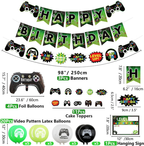 Video Game Party Decorations for Boys, 12th Birthday Banner, Tablecloth, Gaming Pattern Balloons & Sign