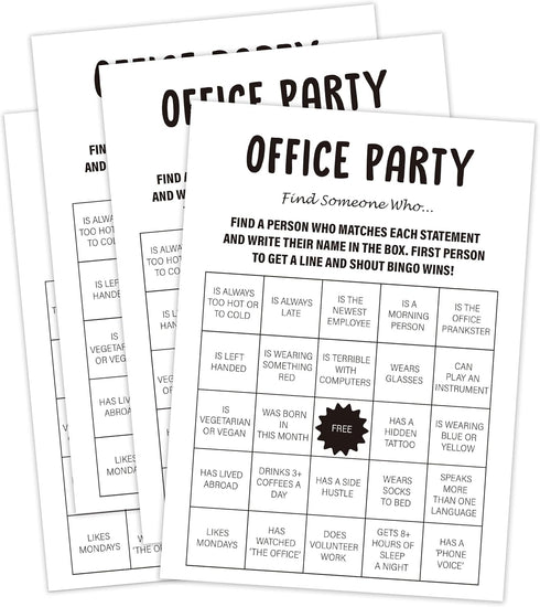 30 Pack Minimalist Office Party Find Someone Who Game - Team Meeting Activities for Coworkers, Work Happy Hours