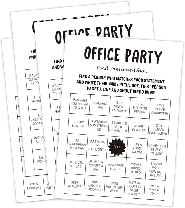 30 Pack Minimalist Office Party Find Someone Who Game - Team Meeting Activities for Coworkers, Work Happy Hours