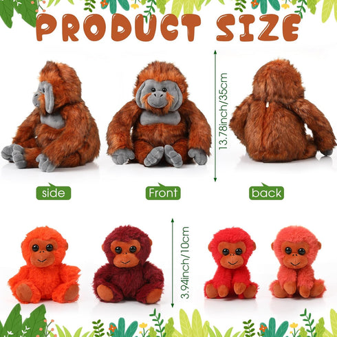 Lenwen 5 Pcs Plush Gorilla Stuffed Animals Set - 14 Inch Large Mommy Gorilla with 4 Baby Gorillas for Kids Gifts