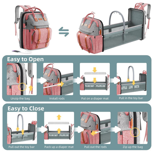 Backpack ISMGN Diaper Bag with Changing Station, Large Diaper Bag, Baby Bag with Changing Station, Pink Diaper Bag