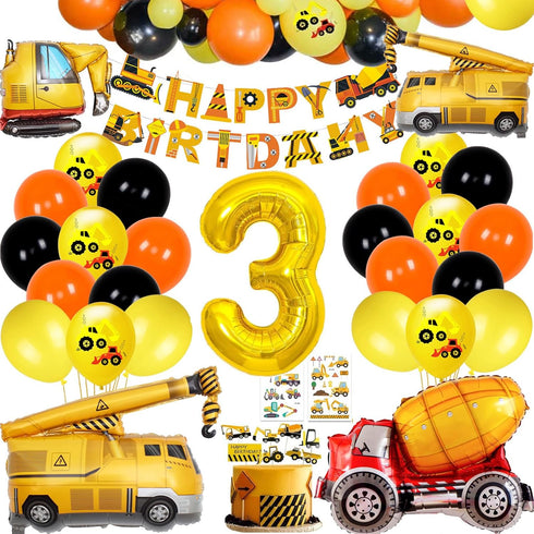 SOIAODRAH Construction Birthday Party Supplies 3 Years Old,Construction Balloons Construction Party Balloon Garland