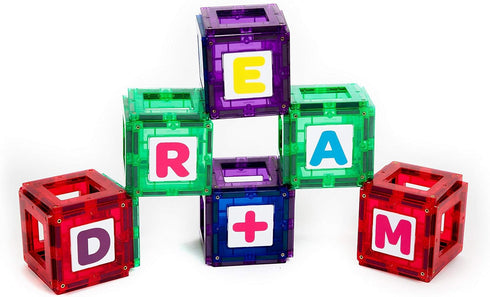 Playmags Magnetic Tile Building Set - 80-Pc. Kit with 40 Clear Color Magnet Tiles & 40 Letters