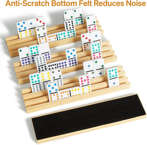 12 Set 4 91 9 ELONGDI Mexican Train Double Dominoes with Wooden Trays/Racks in Portable Carrying Case Colorful Tiles