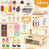 Set 52-Piece Counter Playset 3 4 5 6 Foldable Wooden Ice Cream Toy Pretend Play Food Store for Toddlers, Kids Ice Cream