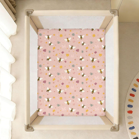 miaozhen 1 Pack 52x28 Cotton Baby Crib Sheets for Boys Girls Soft Stretchy Naughty Lakeshore Bees Fleur Harris Toddler
