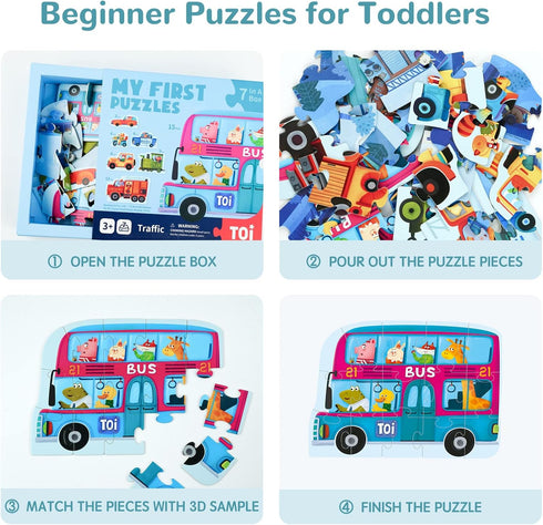 Toi 6 Packs Large Piece Toddler Jigsaw Puzzles for Kids Aged 2.5+, Animal Shaped Floor Puzzles for Preschool