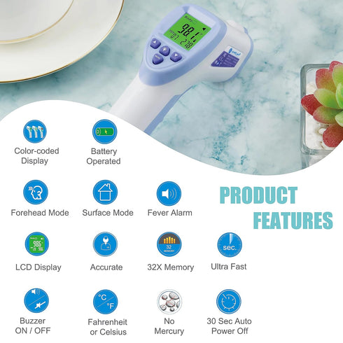 Amplim Touchless Digital Forehead Thermometer for Kids, Adults, Babies - Non-Contact Fever Thermometer with Temporal