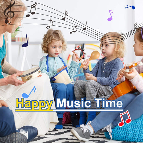 LOOIKOOS Toddler Musical Instruments, Natural Wooden Percussion Toy Set for Kids with Storage Bag