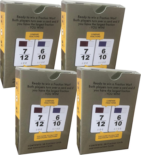 2nd 3rd 4th 5th (4 Pack) Fraction War Math Game - Fun Math Game to Learn, Compare and Simplify Fractions for Grade