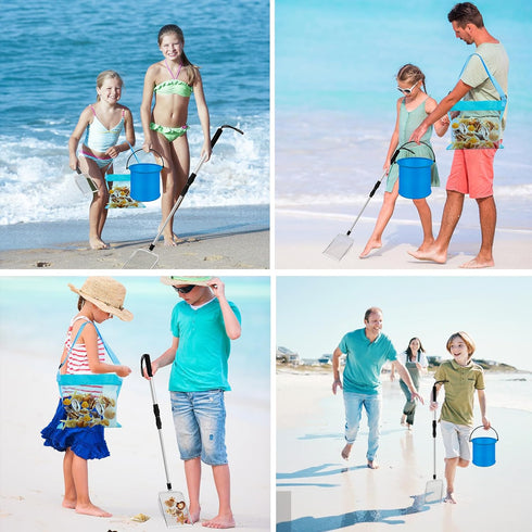 Waybas 4pcs Shelling Scooper Tools for Beach, Adjustable Shark Tooth Sand Sifter with Mesh Shell Collecting Bag