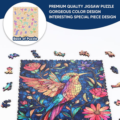 200 Pieces,Hummingbird Hummingbird 11.7x8.8 Inch Delobil Wooden Puzzles for Adults Wooden Puzzles, Unique Shaped Jigsaw
