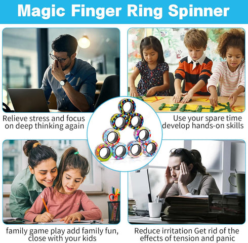 36Pcs Set Magnetic Rings Fidget Toys Spinner Prizes for Kids Classroom Party Favors,Finger Magnet Rings Endless Hours