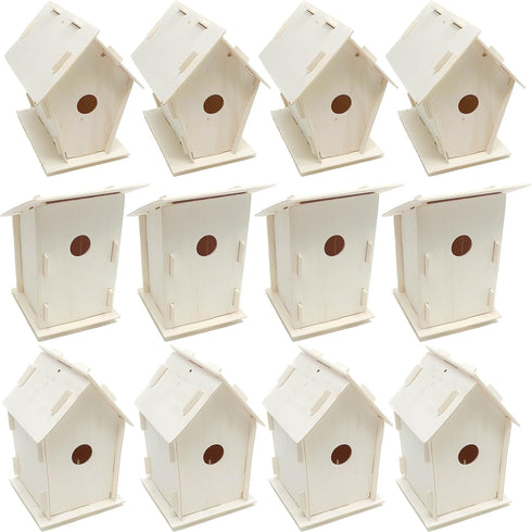 Podzly Kids Wooden Birdhouse Craft Kit, 12 DIY Bird House Kits for Kids Crafts Activity with 3 Designs to Enjoy