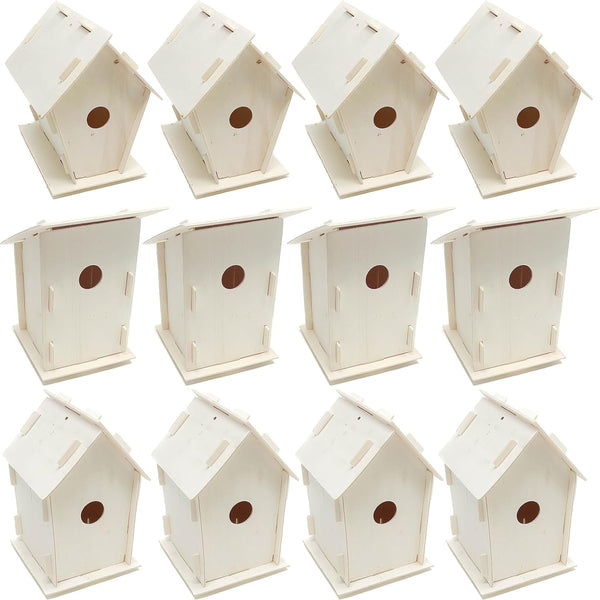 Podzly Kids Wooden Birdhouse Craft Kit, 12 DIY Bird House Kits for Kids Crafts Activity with 3 Designs to Enjoy