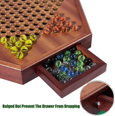 15" 16mm 60+12 VAMSLOVE Chinese Checkers Large Upgraded Version Wooden Game Board, Colorful Glass Marbles, Easy