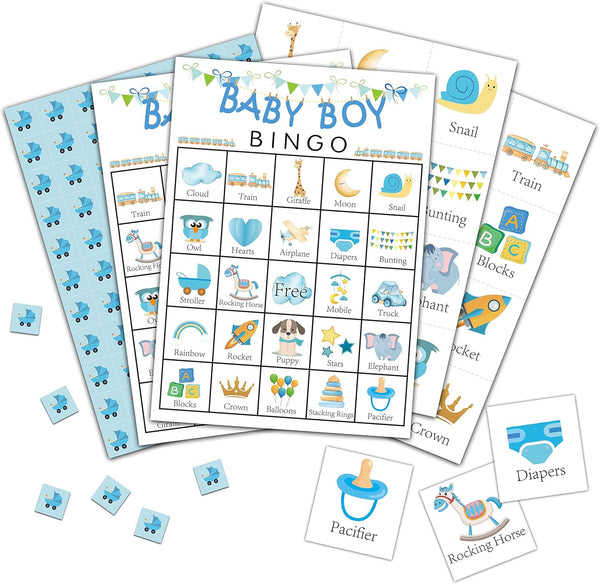 Gender Reveal Bingo Cards - Blue Baby Shower Game for 24 Players at Gender Reveal Parties