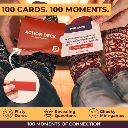 100 50 50 Our Guilty Pleasures The Pull Out Game - Flirty Date Night Game for Couples, Romantic Block Tower with Cards
