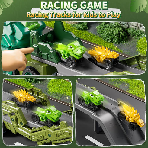 10 1 3-5 4-8 9 5-7 in Dinosaur Truck Toys for Kids Aged with Foldable Race Track, Carrier Truck with Dinosaur Toy Car