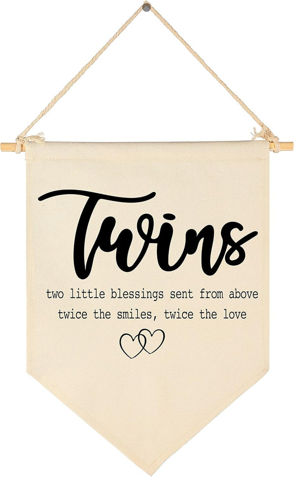 FYSIA Twin Room Sign-Twins Two Little Blessings-Canvas Hanging Pennant Flag Banner Wall Sign
