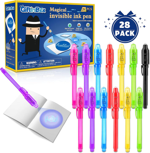 GIFTINBOX Invisible Ink Pen, 28PCS Spy Pen for Kids with UV Light Magic Marker for Secret Messages