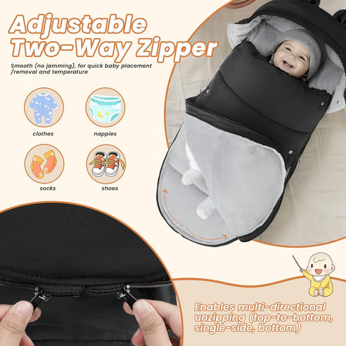 Bemece Warm Bunting Bag, Universal Winter Stroller Cover with Zip, Windproof Stroller footmuff for Baby Buggies