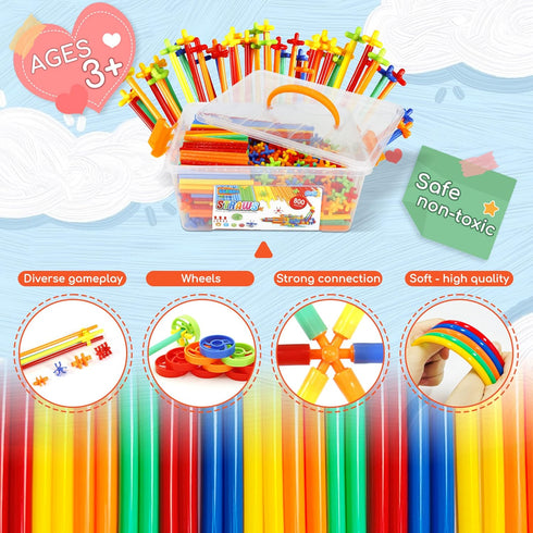 Ggiibro 800Pcs Straw Constructor STEM Building Toys for Kids with Storage Box