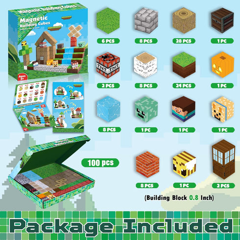 Magnetic Blocks-100PCS Magnetic Building Blocks, Stacking Magnetic Tiles, STEM Montessori Sensory Toys for Ages 3-10