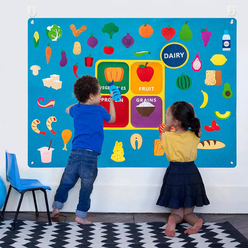WATINC My Plate Felt-Board Stories Set, 3.5Ft 53Pcs Preschool Food Diary Classroom Theme Early Learning Play Kit