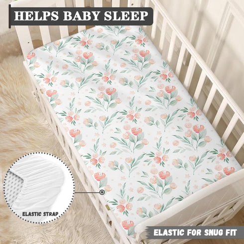 Winpema 28"x52" Floral Botanical Pattern Fitted Crib Sheet Pink Flower Baby Crib Sheet Fit Standard Crib and Toddler