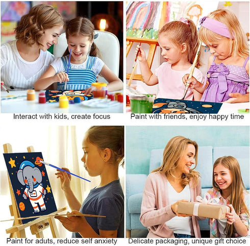 ajepon 4 Pack 5-8, (8X8inch) Paint by Numbers Kit for Kids with Frame - Animals Paint by Number for Kids, Space Animals