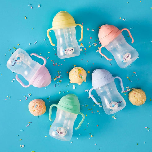 b.box Sippy Cup with Weighted Straw, Leak Proof, Spill Proof, Easy Grip, BPA Free, Dishwasher Safe, Pink Pomegranate,