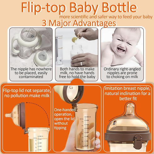 8oz/240mL 0-3 PPSU Baby Bottle, Bottles for Breastfed Babies, Flip-top Anti-Colic Baby Bottles Months