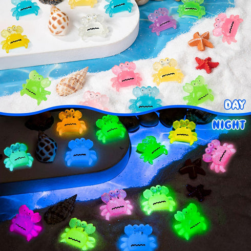 SYWHXY 63PCS (7 Luminous Mini Resin Crabs Cute Crab Figurines Glow in The Dark, Tiny Miniature Crabs Animals for Micro