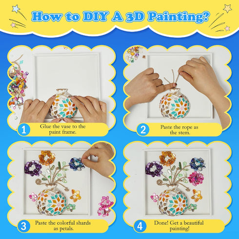 DIY Vase Mosaic Painting Kit, DIY Mosaic Arts and Craft Kits with Vase Flower Mosaic Accessories, Handmade Sticker