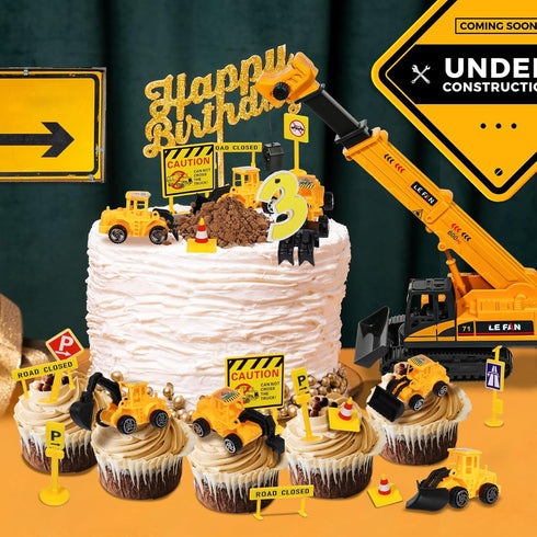 16 Set RAYNAG Pieces Construction Cake Topper Vehicles Cake Decoration Construction Birthday Party Supplies Large Crane