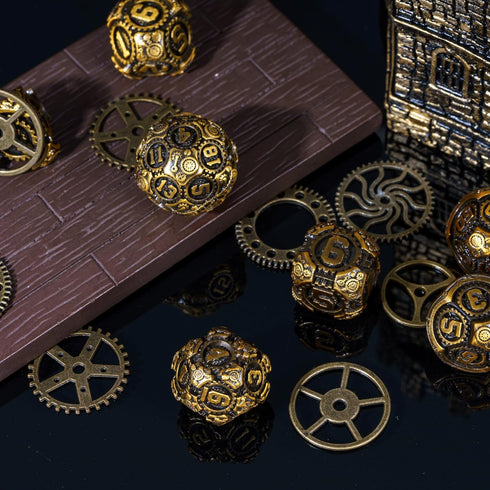 Metal Dice Set D&D, 7-Die DND Dice with Gift Bag for Dungeons and Dragons Role Playing Games (Antique Gold)