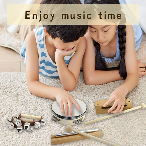 VINJOE Wooden Music Set - Kids Musical Instruments Toys, Natural Wood Percussion Instruments for Preschool